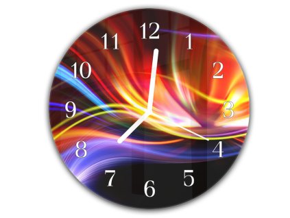 Nástěnné hodiny kulaté pr.30cm abstraktní barevná design vlna (Materiál kalené sklo)