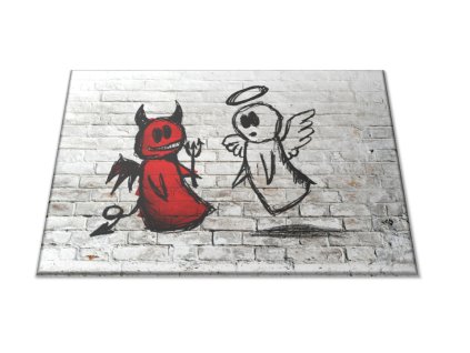 Skleněné prkénko kreslený anděl a čert (Prkénko 40x30cm)