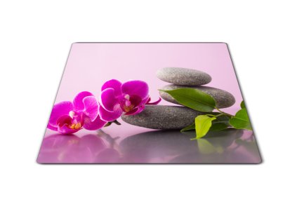 Skleněné prkénko květy orchideje a šedý kámen (Prkénko 40x30cm)