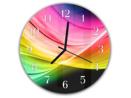 Nástěnné hodiny kulaté pr.30cm elegantní barevná abstrakce (Materiál kalené sklo)