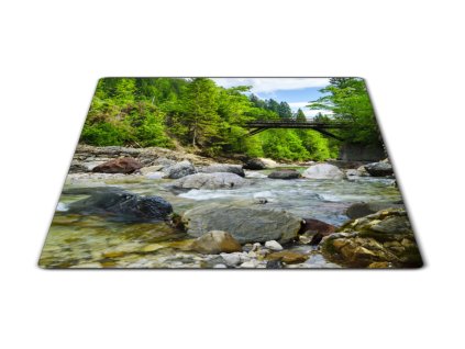 Skleněné prkénko železniční most v lese (Prkénko 40x30cm)