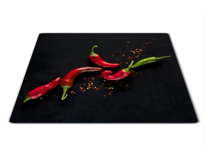 Skleněné prkénko chilli na černém pozadí (Prkénko 40x30cm)
