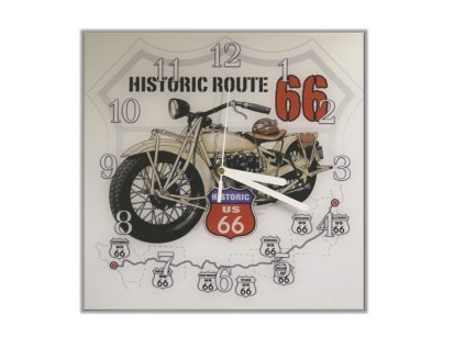 Nástěnné hodiny moto 30x30cm historická cesta 66 (Materiál kalené sklo)
