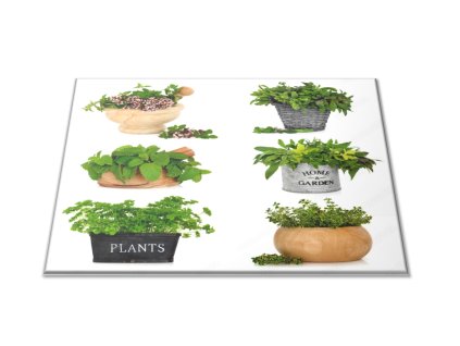 Skleněné prkénko bylinky v květináčích (Prkénko 40x30cm)