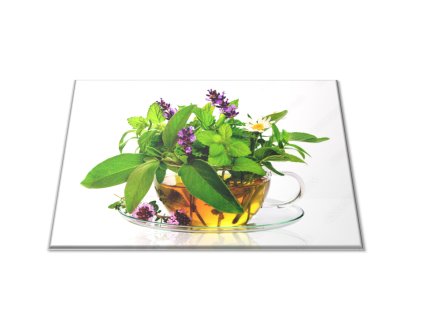Skleněné prkénko bylinky v hrníčku čaje (Prkénko 40x30cm)