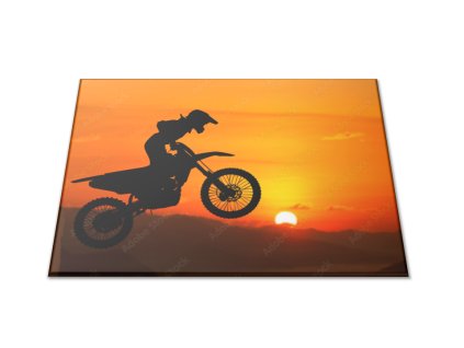 Skleněné prkénko moto silueta v západu slunce (Prkénko 40x30cm)