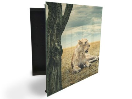 Glasdekor skříňka na klíče - lvice (Barva skříňky Černá, Otevírání Pravé)