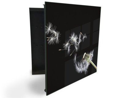 Glasdekor skříňka na klíče - semena pampelišky na černém (Barva skříňky Černá, Otevírání Pravé)