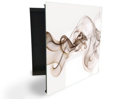 Glasdekor skříňka na klíče - hnědý kouř na bílém (Barva skříňky Černá, Otevírání Pravé)