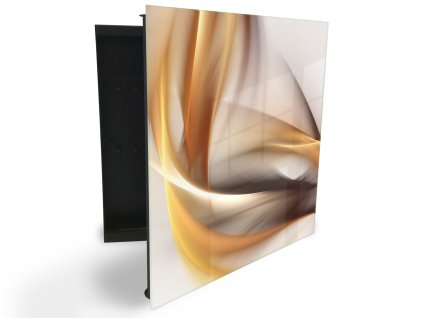 Glasdekor skříňka na klíče - zlato hnědá abstraktní vlna (Barva skříňky Černá, Otevírání Pravé)