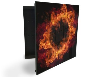 Glasdekor skříňka na klíče - plameny oheň na černém (Barva skříňky Černá, Otevírání Pravé)