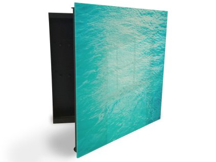 Glasdekor skříňka na klíče - jasně modrá hladina vody (Barva skříňky Černá, Otevírání Pravé)