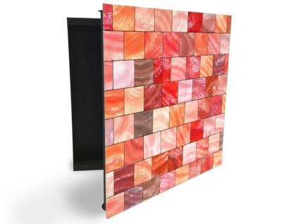 Glasdekor skříňka na klíče - červeno žlutá mozaika (Barva skříňky Černá, Otevírání Pravé)