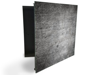 Glasdekor skříňka na klíče - textura černo šedé jeans (Barva skříňky Černá, Otevírání Pravé)