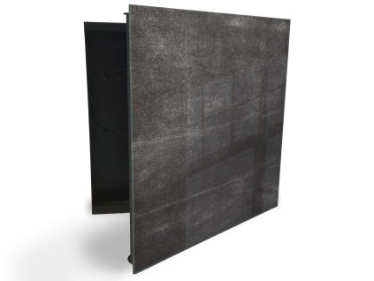 Glasdekor skříňka na klíče - černo šedý kámen textura (Barva skříňky Černá, Otevírání Pravé)