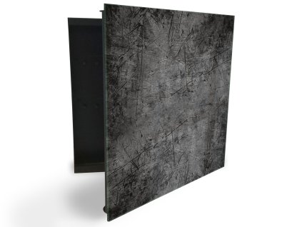 Glasdekor skříňka na klíče - textura tmavě šedý melír (Barva skříňky Černá, Otevírání Pravé)