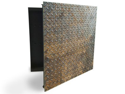 Glasdekor skříňka na klíče - starý kovový plech (Barva skříňky Černá, Otevírání Pravé)