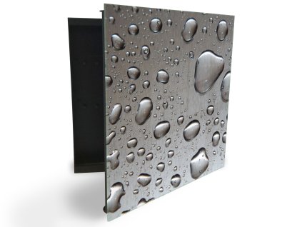 Glasdekor skříňka na klíče - kapky vody na nerezi (Barva skříňky Černá, Otevírání Pravé)