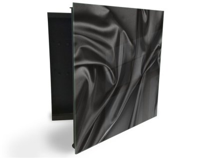 Glasdekor skříňka na klíče - detail černé tkaniny (Barva skříňky Bílá, Otevírání Levé)