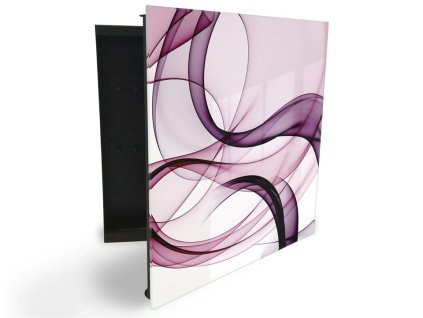 Glasdekor skříňka na klíče - fialové abstraktní vlny na bílém (Barva skříňky Černá, Otevírání Pravé)