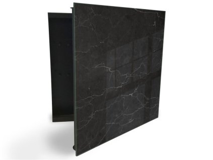 Glasdekor skříňka na klíče - černý mramor jemný vzor (Barva skříňky Černá, Otevírání Pravé)