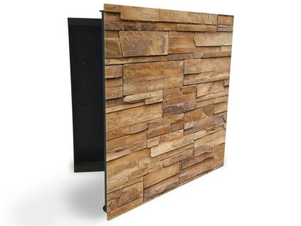 Glasdekor skříňka na klíče - ozdobná cihlová zeď (Barva skříňky Bílá, Otevírání Pravé)