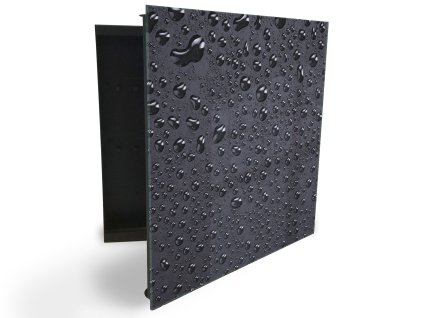 Glasdekor skříňka na klíče - drobné kapky vody na černém (Barva skříňky Černá, Otevírání Pravé)