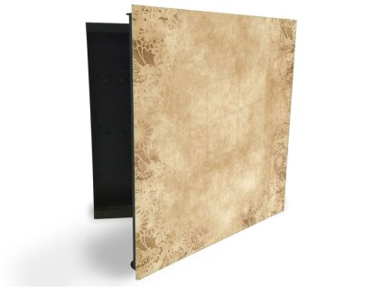 Glasdekor skříňka na klíče - květinový vzor pergamen papír (Barva skříňky Černá, Otevírání Pravé)