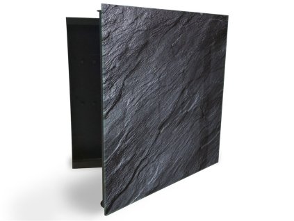 Glasdekor skříňka na klíče - černý kámen textura (Barva skříňky Černá, Otevírání Pravé)