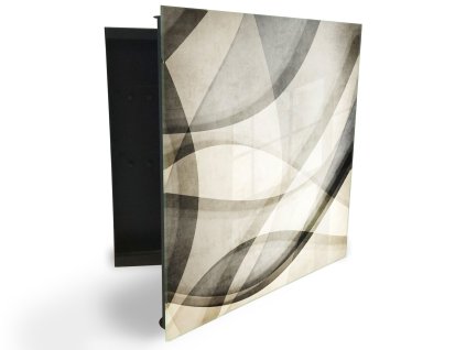 Glasdekor skříňka na klíče - černo béžová malovaná abstrakce (Barva skříňky Černá, Otevírání Pravé)