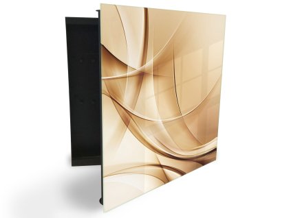 Glasdekor skříňka na klíče - zlato béžový abstrakt (Barva skříňky Černá, Otevírání Pravé)