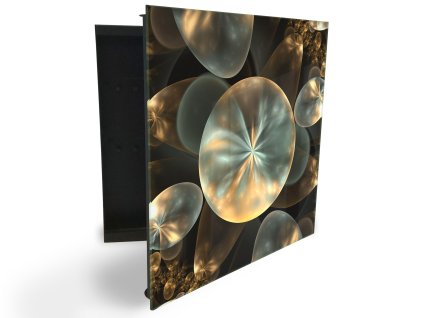 Glasdekor skříňka na klíče - perleťové bubliny na černém (Barva skříňky Černá, Otevírání Pravé)