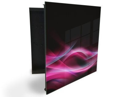 Glasdekor skříňka na klíče - růžovo fialova abstrakce na černém (Barva skříňky Černá, Otevírání Pravé)