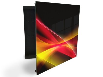 Glasdekor skříňka na klíče - žluto růžová abstrakce na černém (Barva skříňky Černá, Otevírání Pravé)