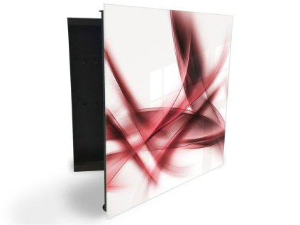 Glasdekor skříňka na klíče - tmavě červená abstrakce na bílém (Barva skříňky Černá, Otevírání Pravé)