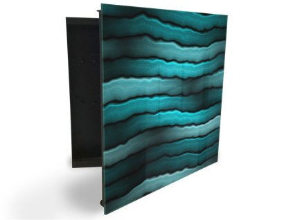 Glasdekor skříňka na klíče - tyrkysový abstrakt (Barva skříňky Černá, Otevírání Pravé)