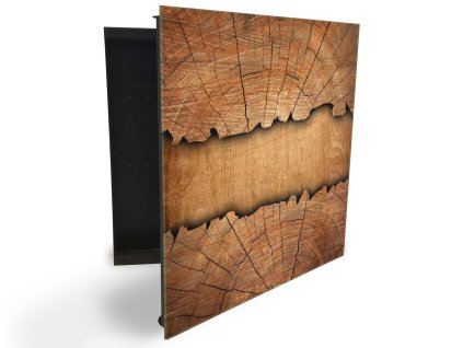 Glasdekor skříňka na klíče - letokruhy a textura dřeva (Barva skříňky Černá, Otevírání Pravé)