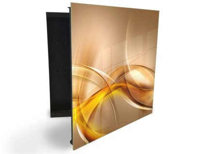 Glasdekor skříňka na klíče - žluto béžová vlna abstrakt (Barva skříňky Černá, Otevírání Pravé)