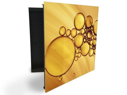 Glasdekor skříňka na klíče - zlaté bubliny abstrakce (Barva skříňky Černá, Otevírání Pravé)