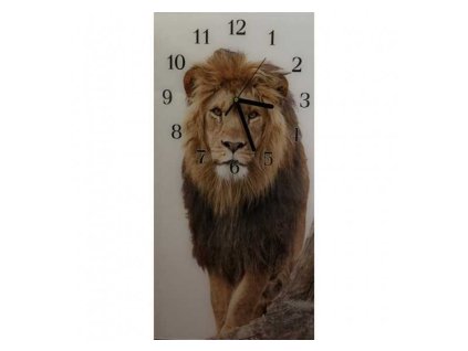 Nástěnné hodiny lev 30x60cm (Materiál kalené sklo)