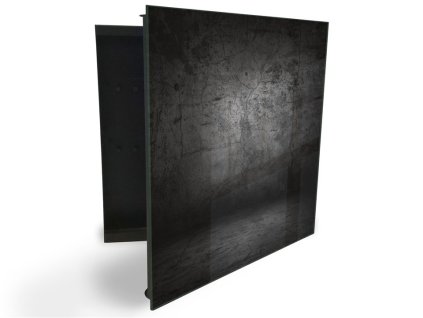 Glasdekor skříňka na klíče - tmavá stěna beton (Barva skříňky Černá, Otevírání Pravé)