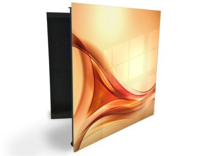 Glasdekor skříňka na klíče - béžovo oranžová abstrakce (Barva skříňky Černá, Otevírání Pravé)