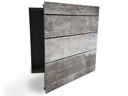 Glasdekor skříňka na klíče - šedé dřevo desky (Barva skříňky Černá, Otevírání Pravé)