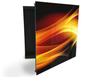 Glasdekor skříňka na klíče - zlato žlutá abstraktní vlna (Barva skříňky Černá, Otevírání Pravé)