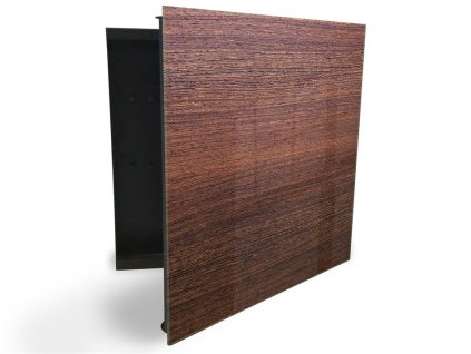 Glasdekor skříňka na klíče - mahagon dřevo textura (Barva skříňky Černá, Otevírání Pravé)