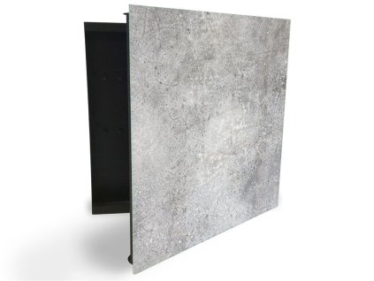 Glasdekor skříňka na klíče - textura světlý beton (Barva skříňky Černá, Otevírání Pravé)