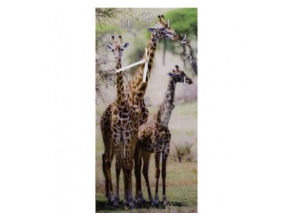 Nástěnné hodiny žirafy 30x60cm (Materiál kalené sklo)