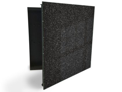 Glasdekor skříňka na klíče - textura černý kámen (Barva skříňky Černá, Otevírání Pravé)