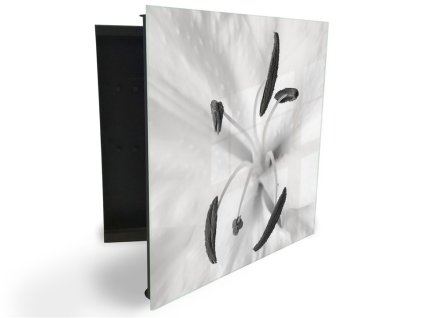 Glasdekor skříňka na klíče - detail květu lilie (Barva skříňky Černá, Otevírání Pravé)