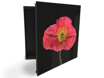 Glasdekor skříňka na klíče - vlčí mák na černém pozadí (Barva skříňky Černá, Otevírání Pravé)